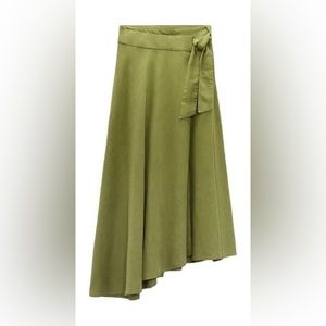 ZARA LINEN BLEND CROSSOVER SKIRT OLIVE GREEN SIZE S | 3229/390